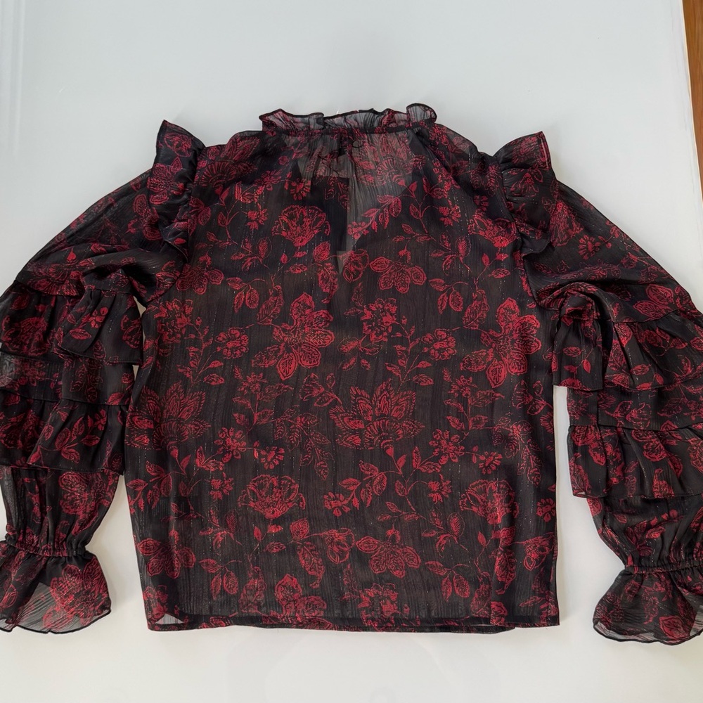 NWT Rails Nicolette Dark Azalea Floral Ruffle Blouse — Size S - Picture 7 of 7